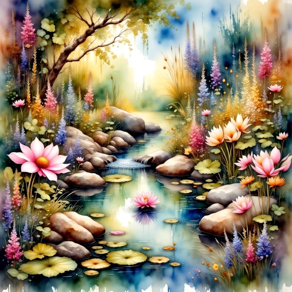 Bubble Blowing Fun by the Pond: Watercolor Style