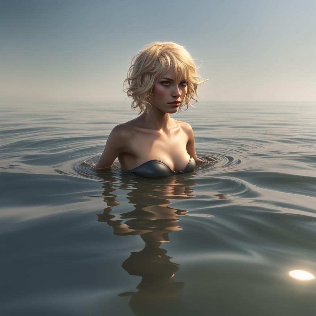 Realistic Blonde Girl Splashing in the Sea