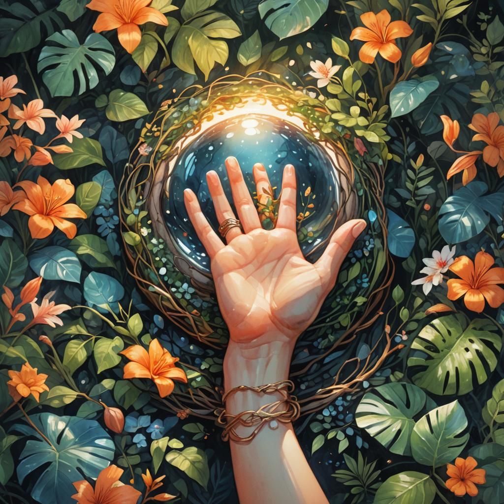 Glowing Pebble in Lush Fantasy Art Style