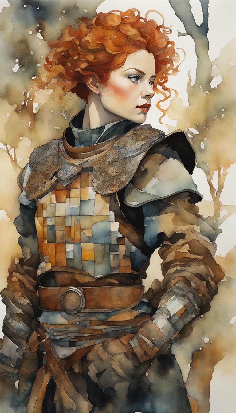 a beautiful female barbarian with ginger hair