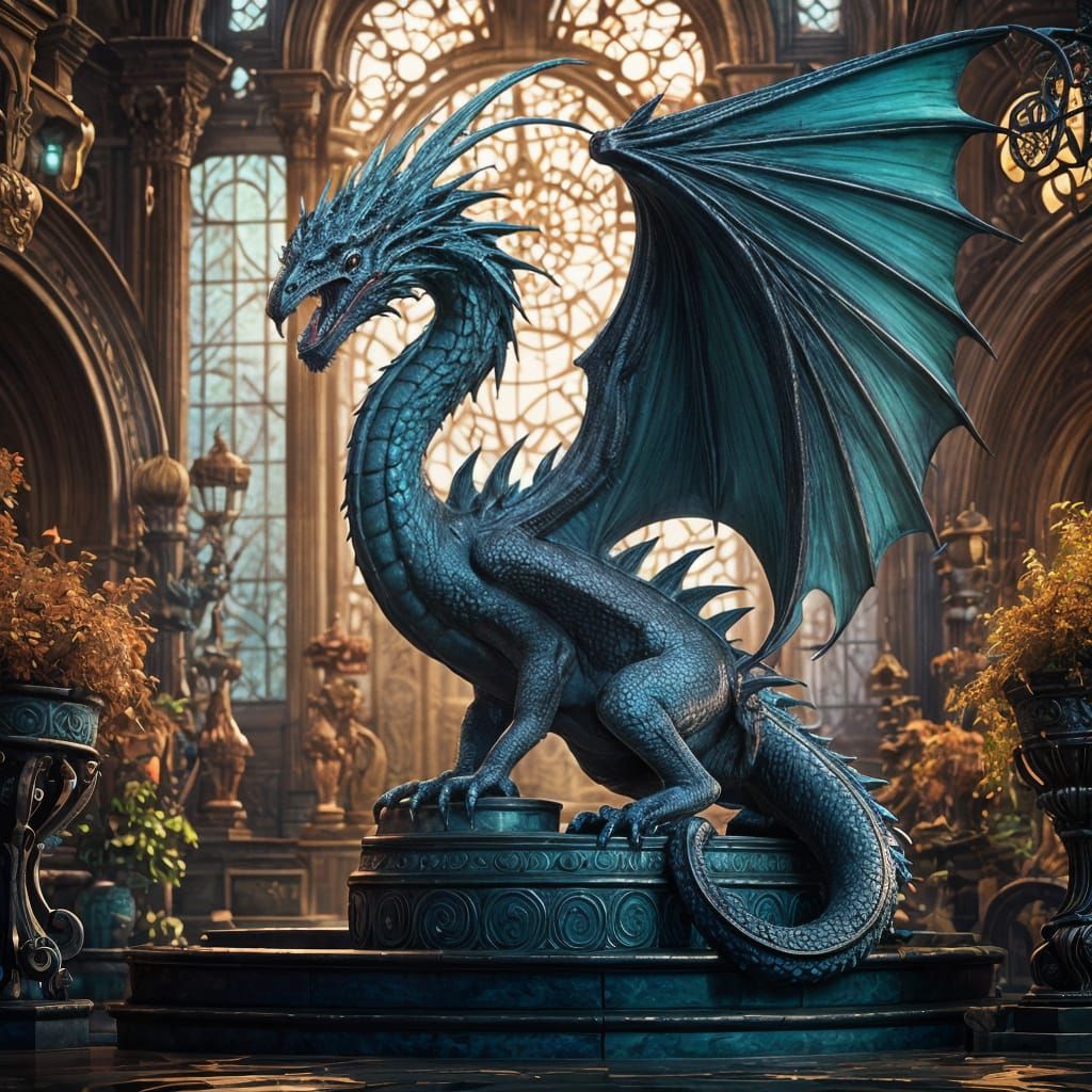 Opulent Peacock Dragon in Art Nouveau Style