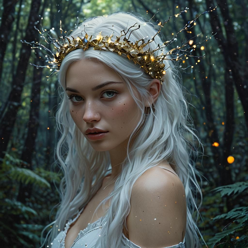 Ethereal Woman in Mystical Forest, Surreal Fantasy Art