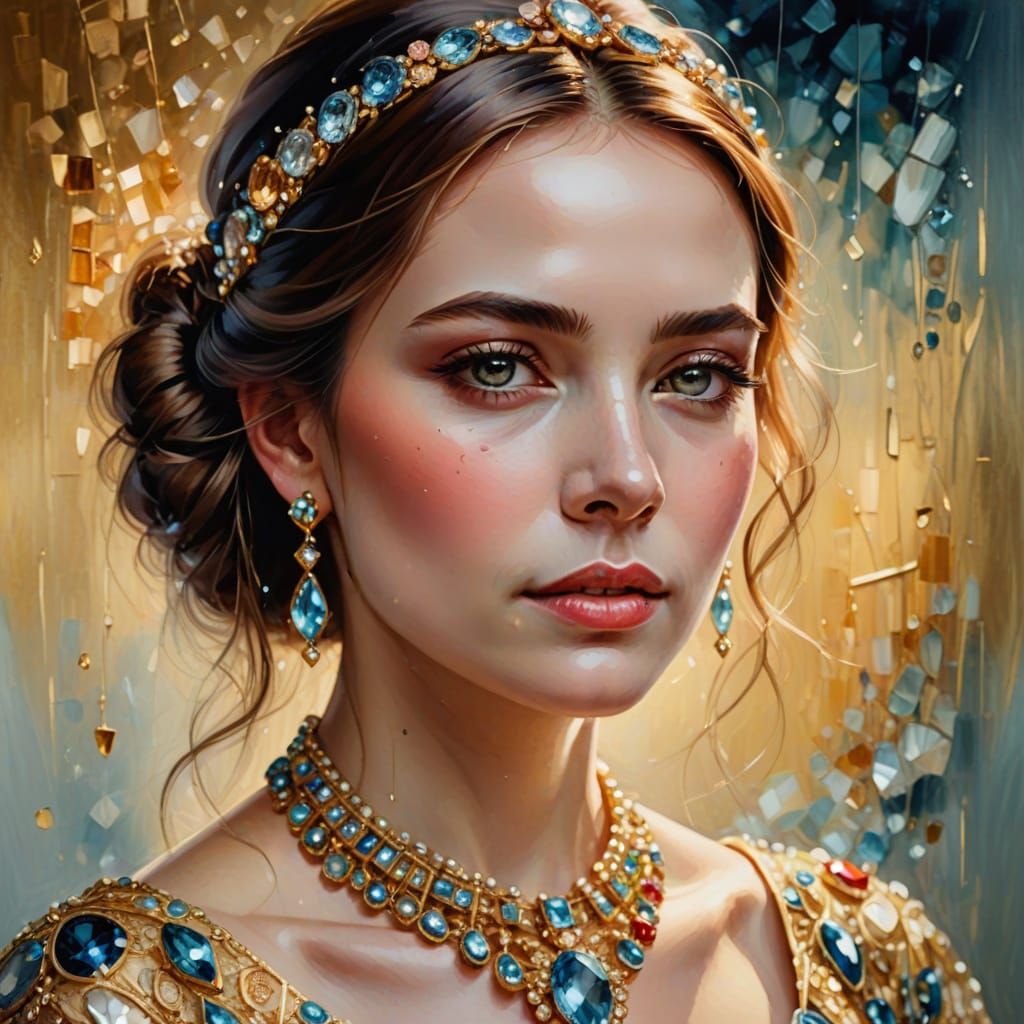 Elegant Portrait of Lady with Jewels as Oil Painting