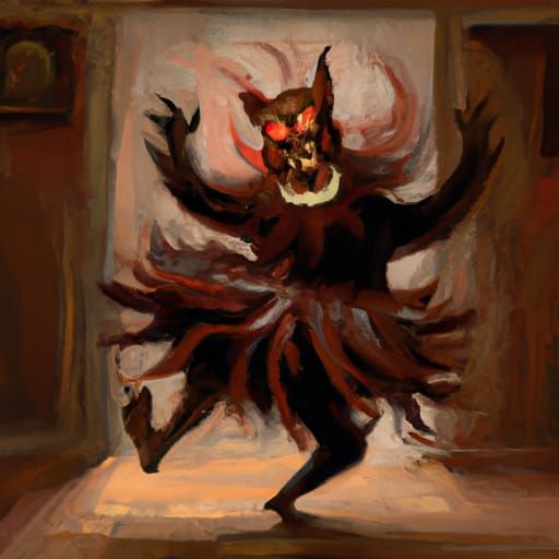 Francis Bacon Style Satan Dancing in Dark Room