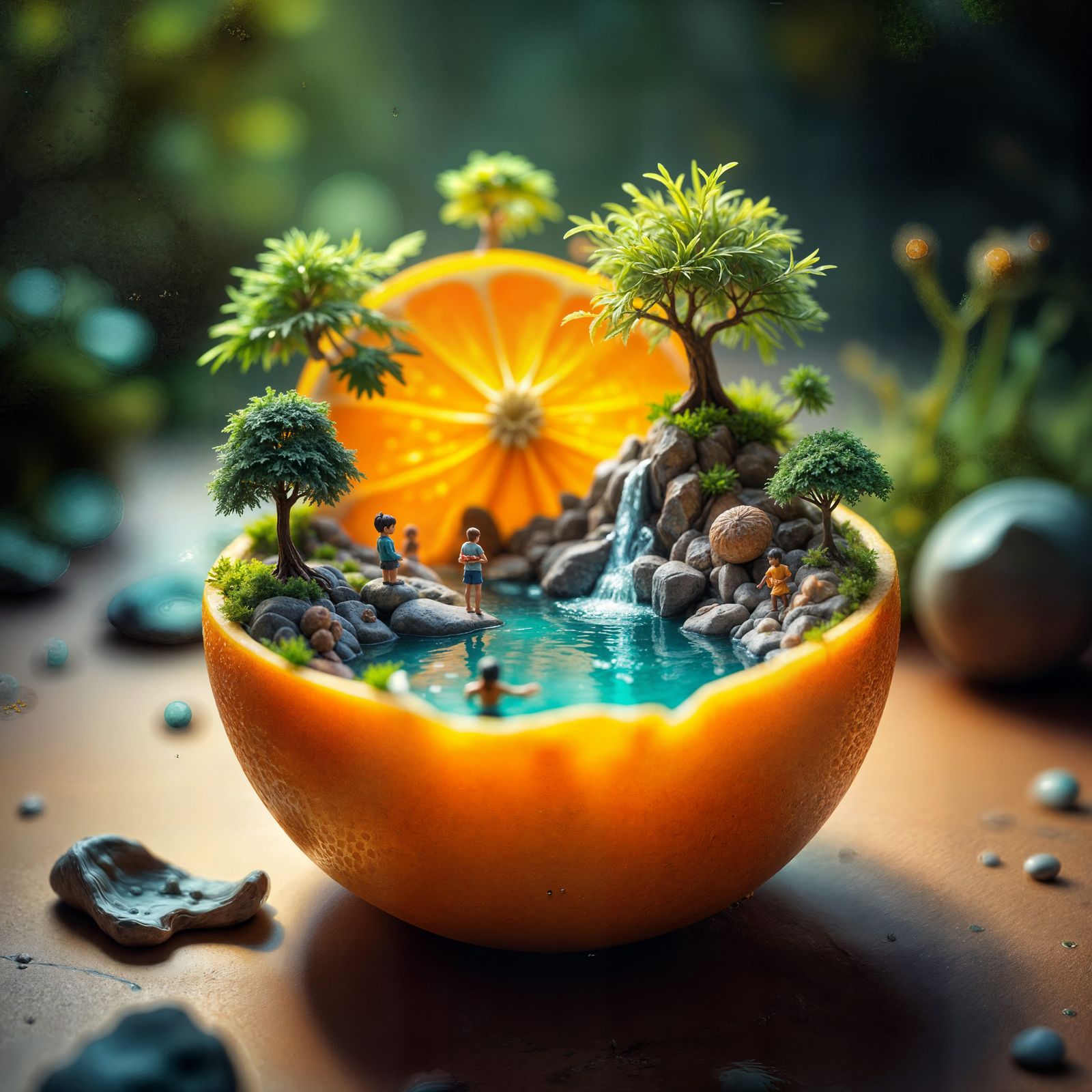 Whimsical Orange Landscape in Hyperphoto Realism Style