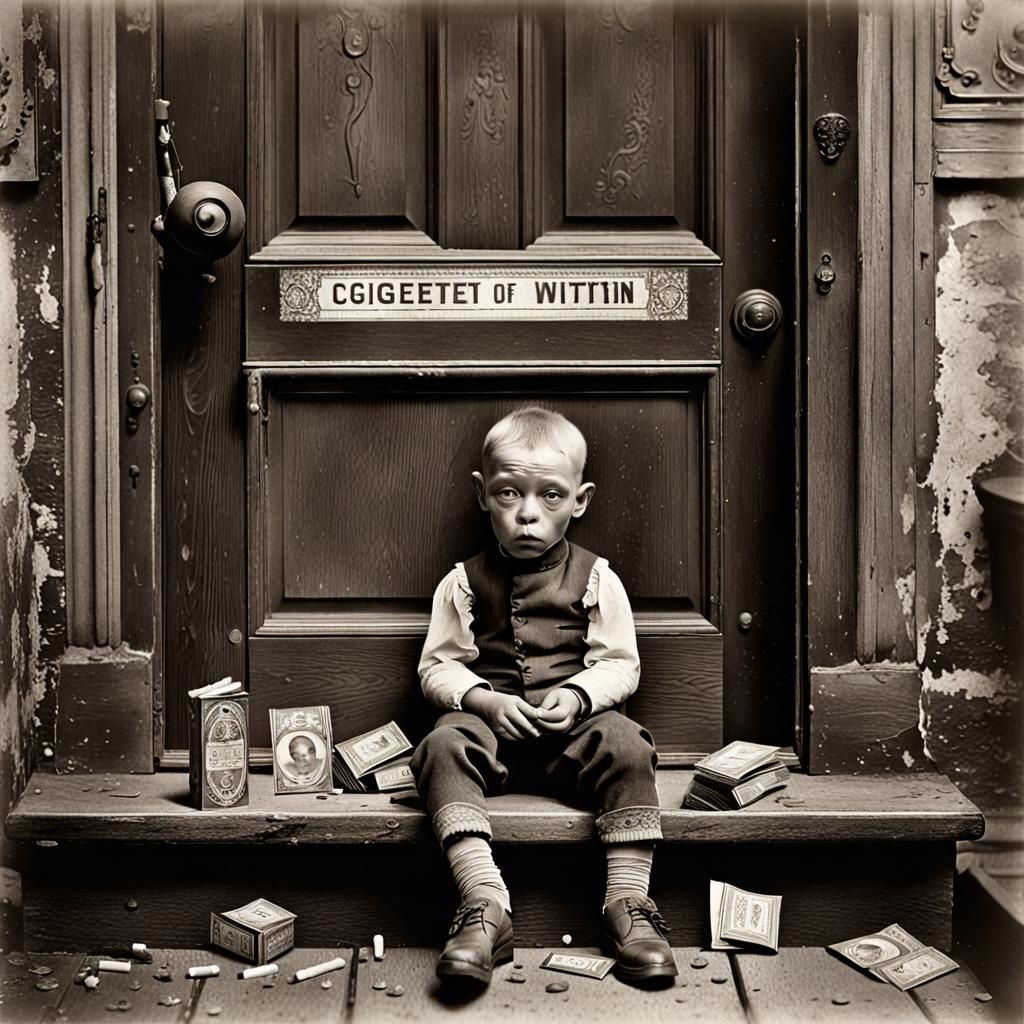 Surreal Sepia Photo: Alien Child Smokes