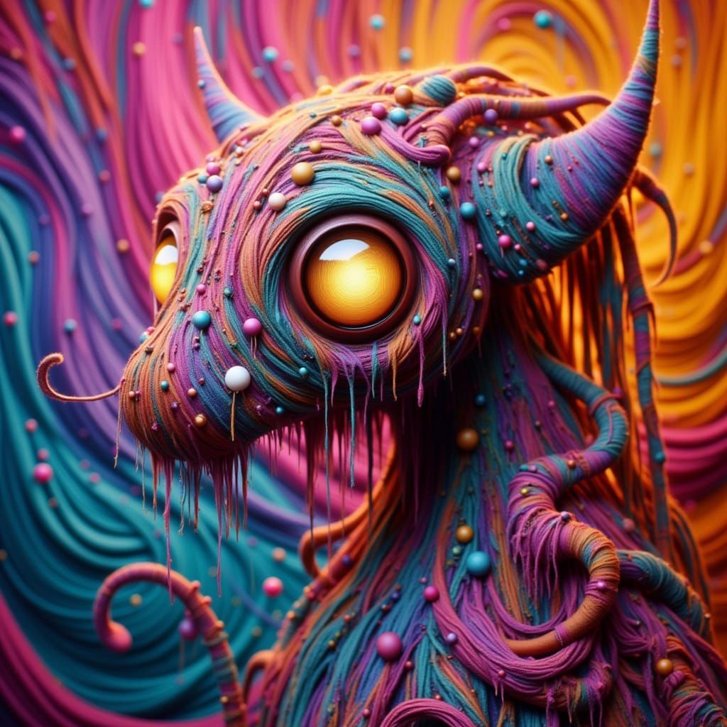 Epic Clay Creature in Vibrant Inkt Splatter Art