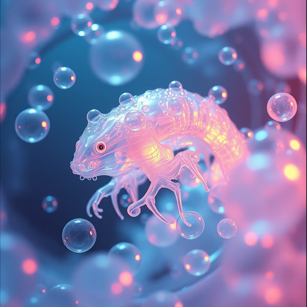 Iridescent Bubble Creature in a Film Noir Aesthetic