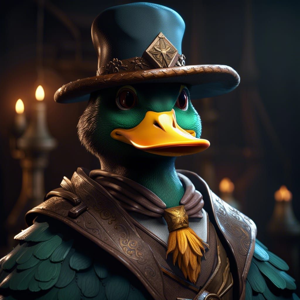 Duck Wizard Portrait in 3D Game Cinematic Style