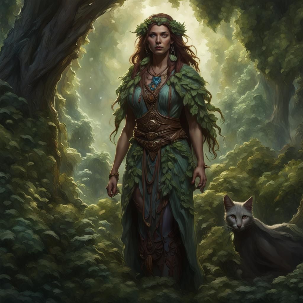 Druidess in Forest, Dark Fantasy Concept Art