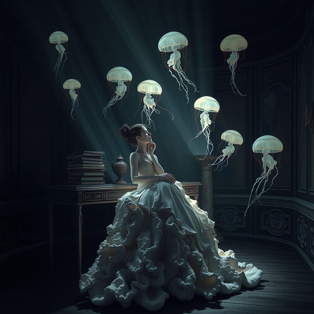 Ethereal Serenade: Coral Goddess in Mystical Realm