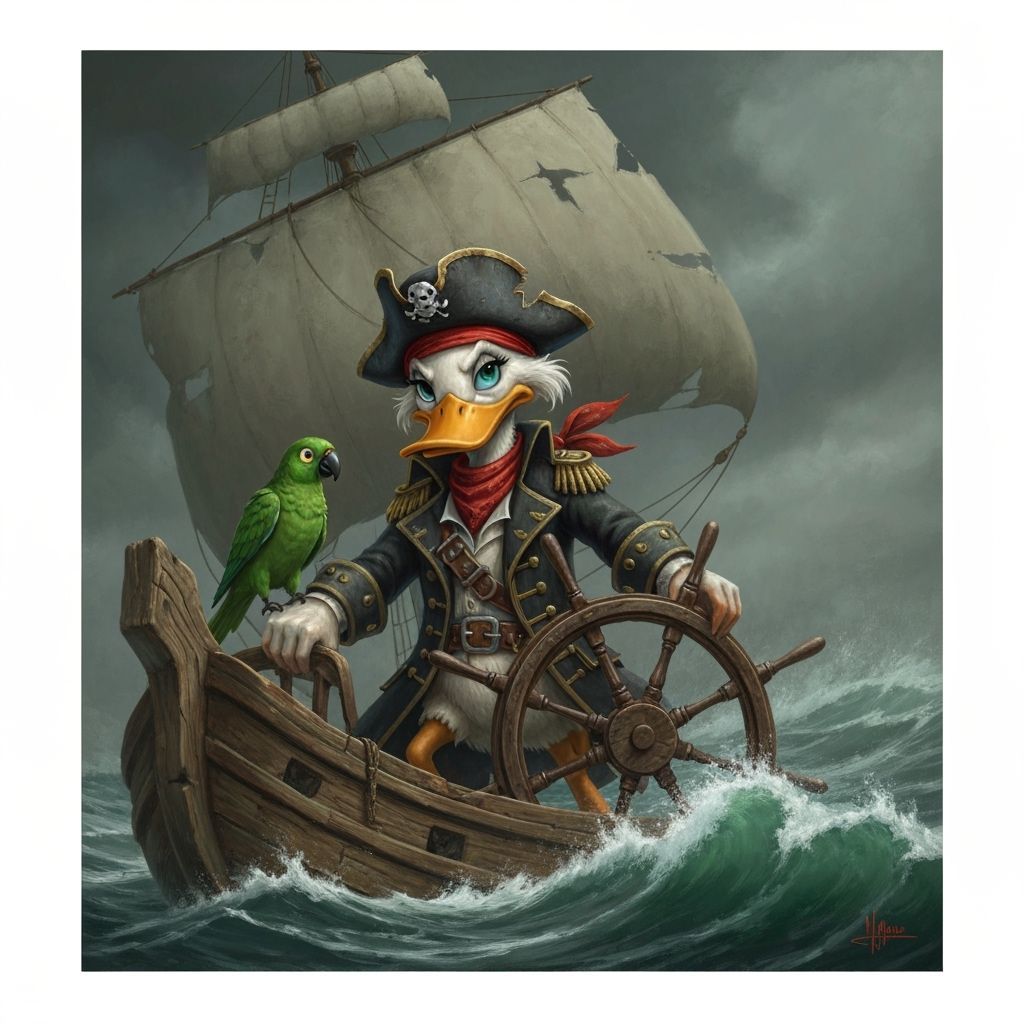 Pirate Duck Captain Oil Painting on the High Seas