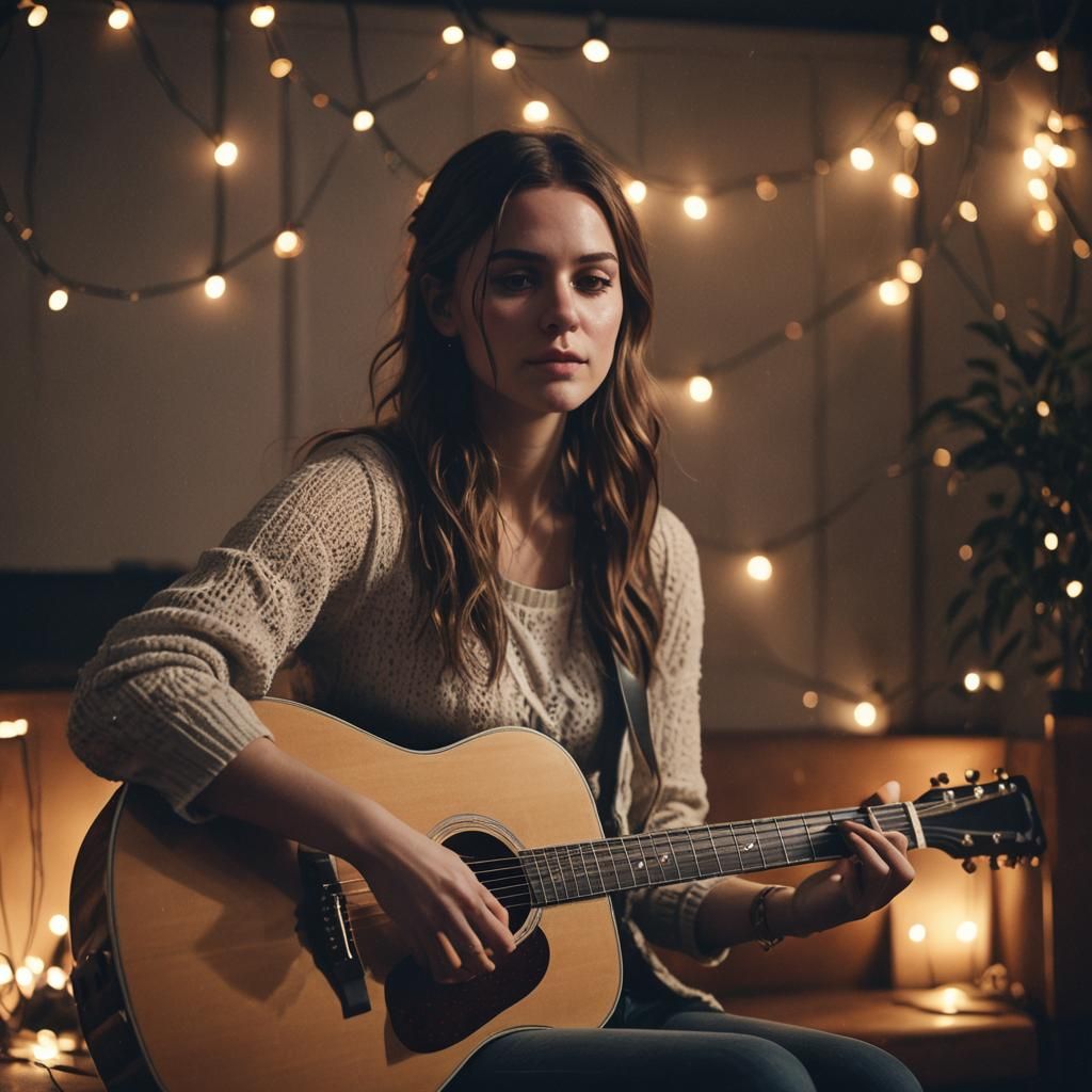 Cinematic Portrait of Girl in Indie Music Room