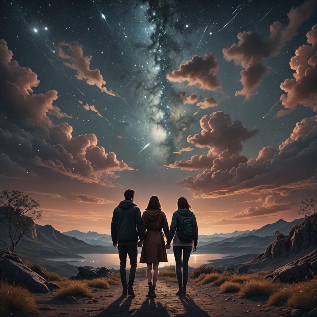 Couple Holding Hands Under Night Sky