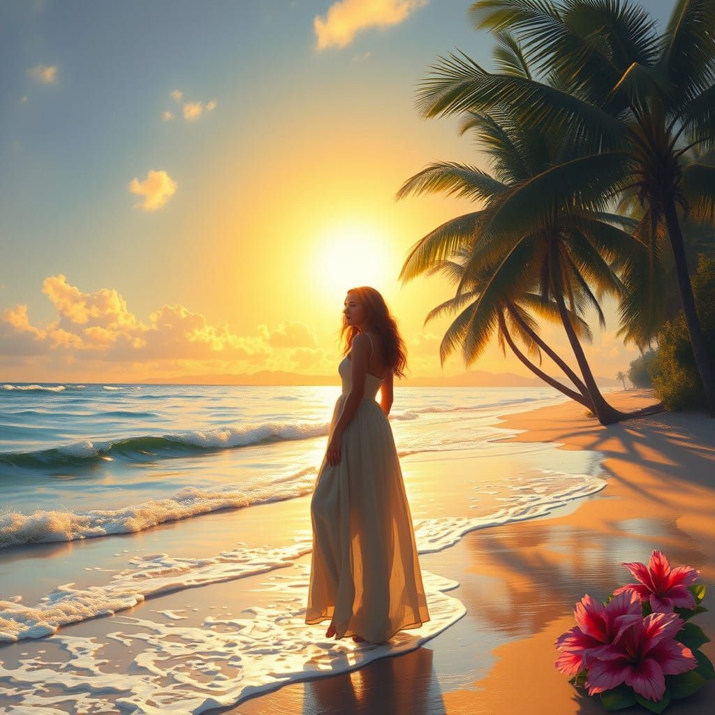 Tranquil Beach Scene in Impressionist Style