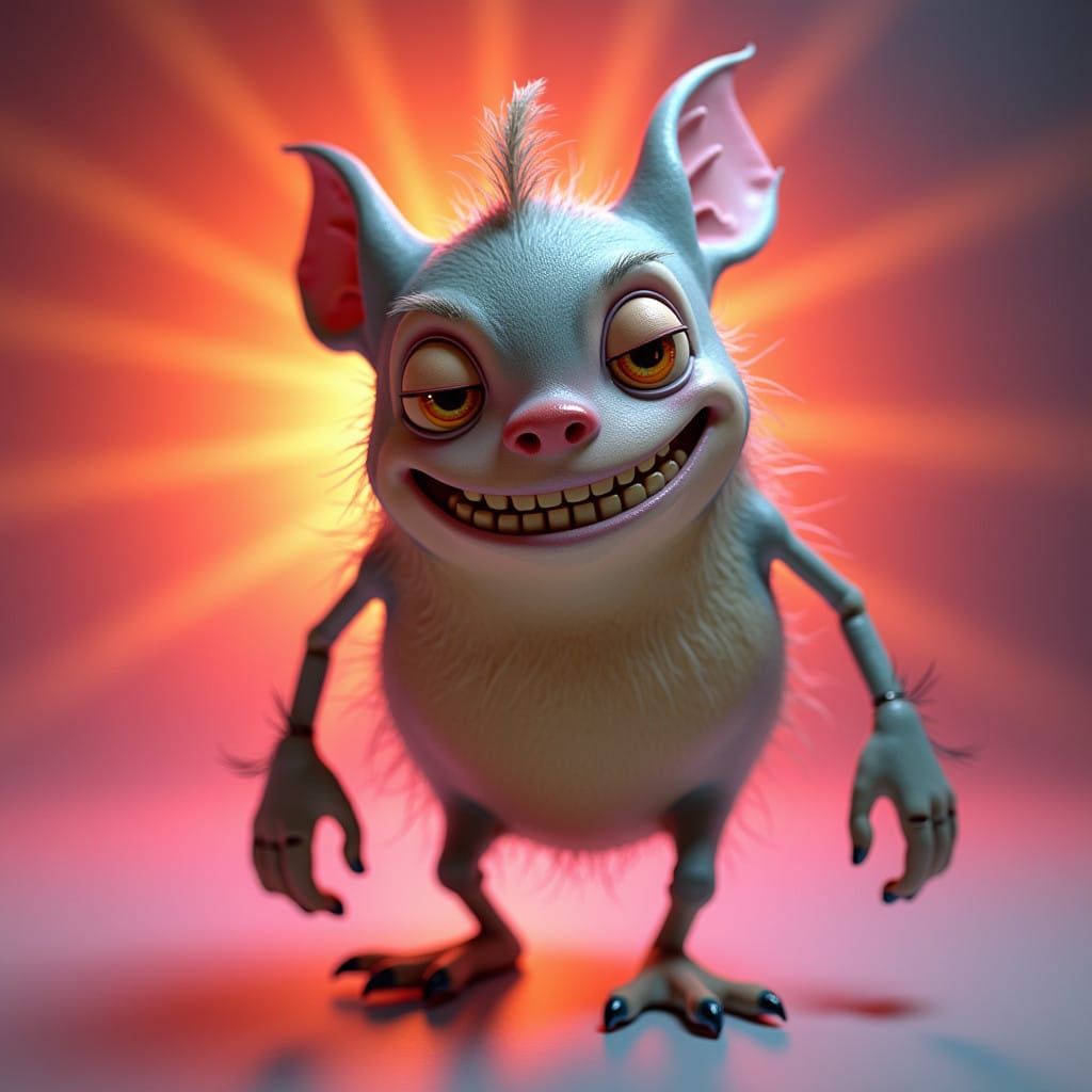 Whimsical Creature in Vibrant Radial Gradient Background