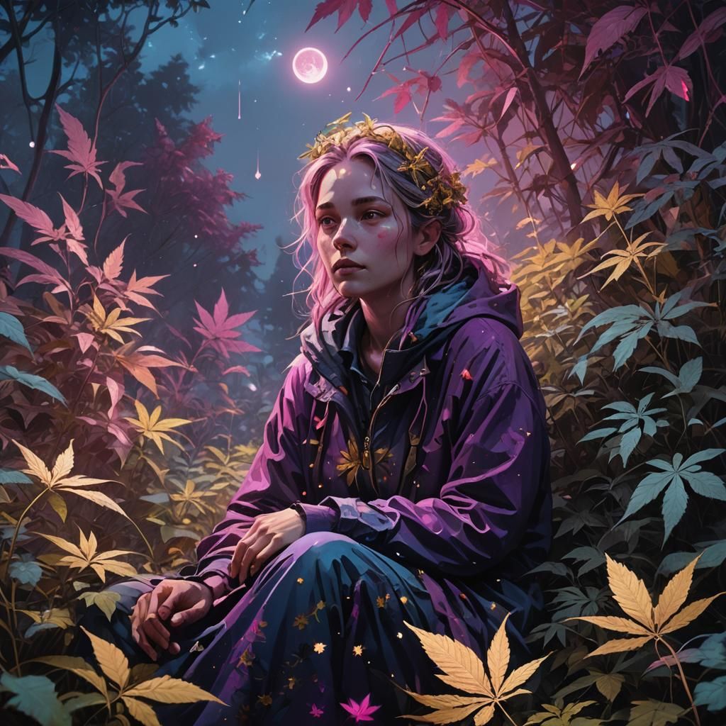 Dreamlike Woman in a Moonlit Garden Concept Art