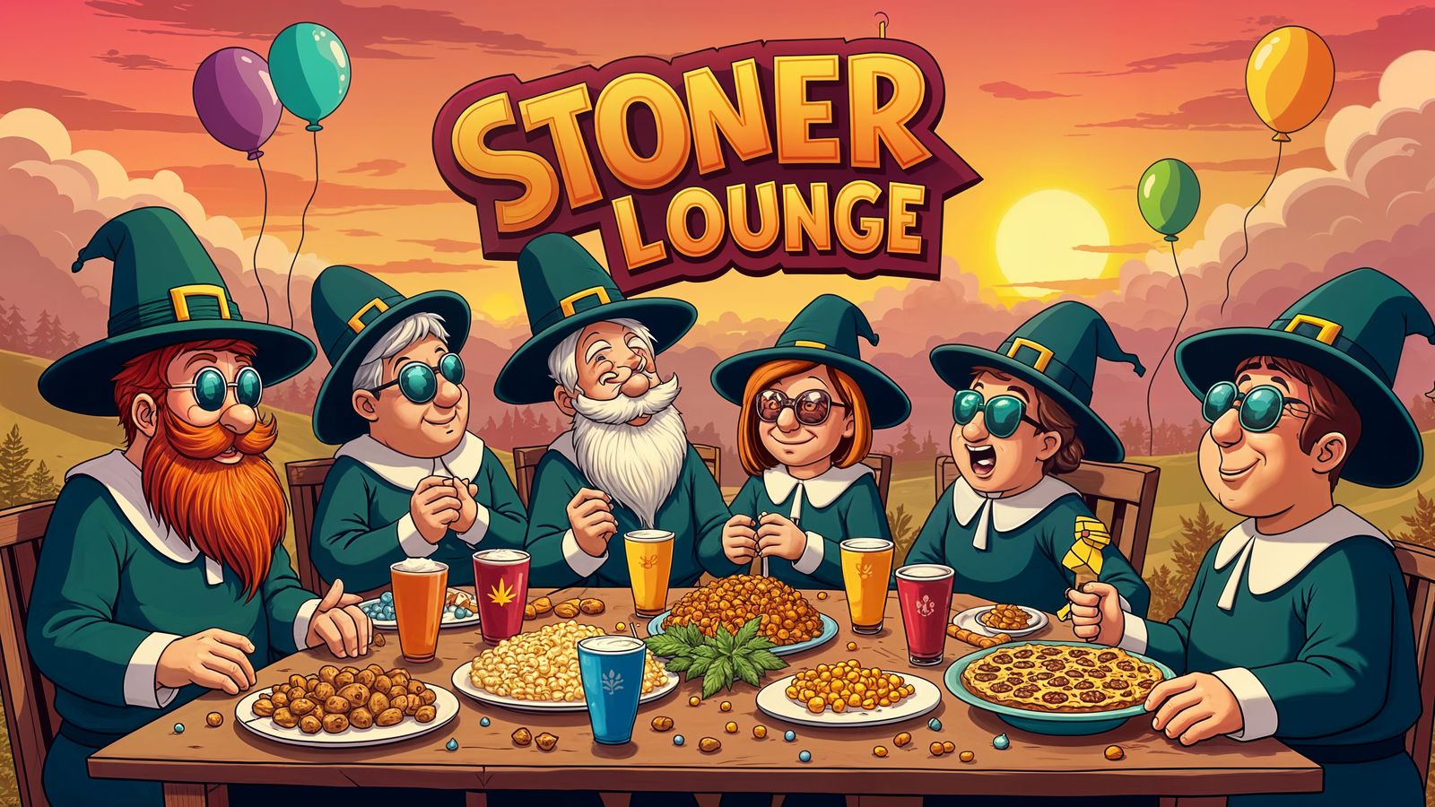 Cartoon Pilgrims Feast at Stoner Lounge