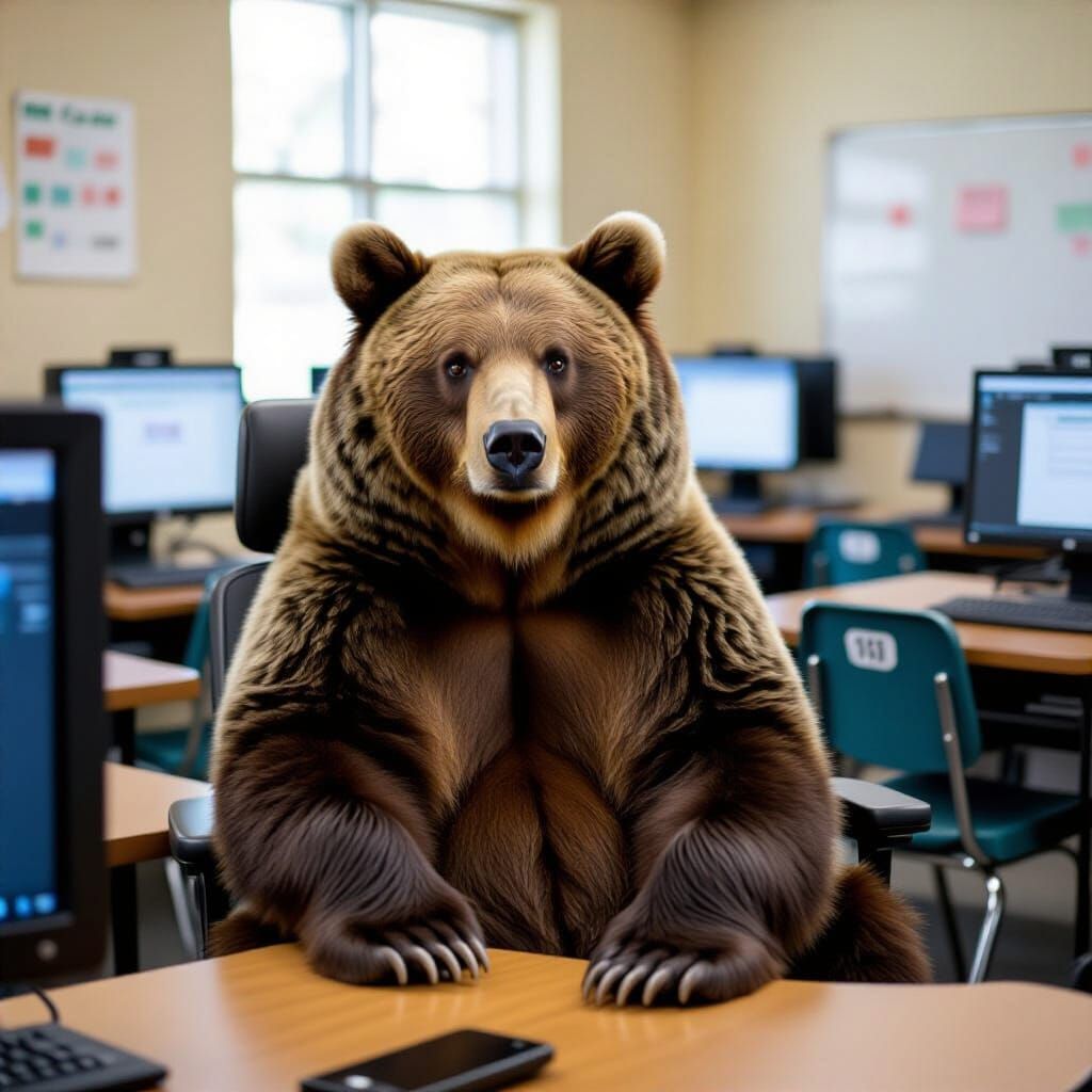 Brown Bear Student in Middle School Classroom