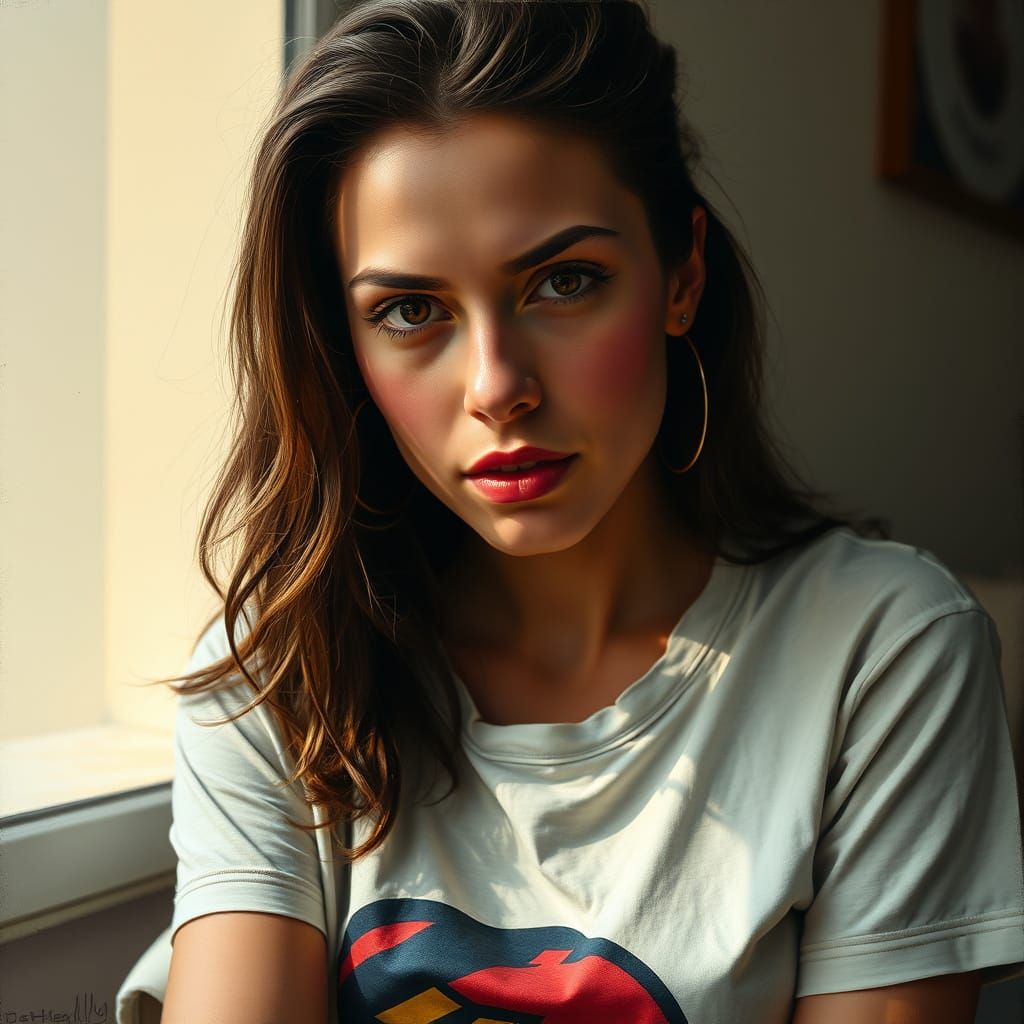 Vibrant Portrait of a Young Woman with a Warm, Golden Glow