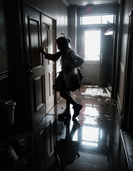 Desperate Woman Knocks: Hyperrealistic Hotel Scene