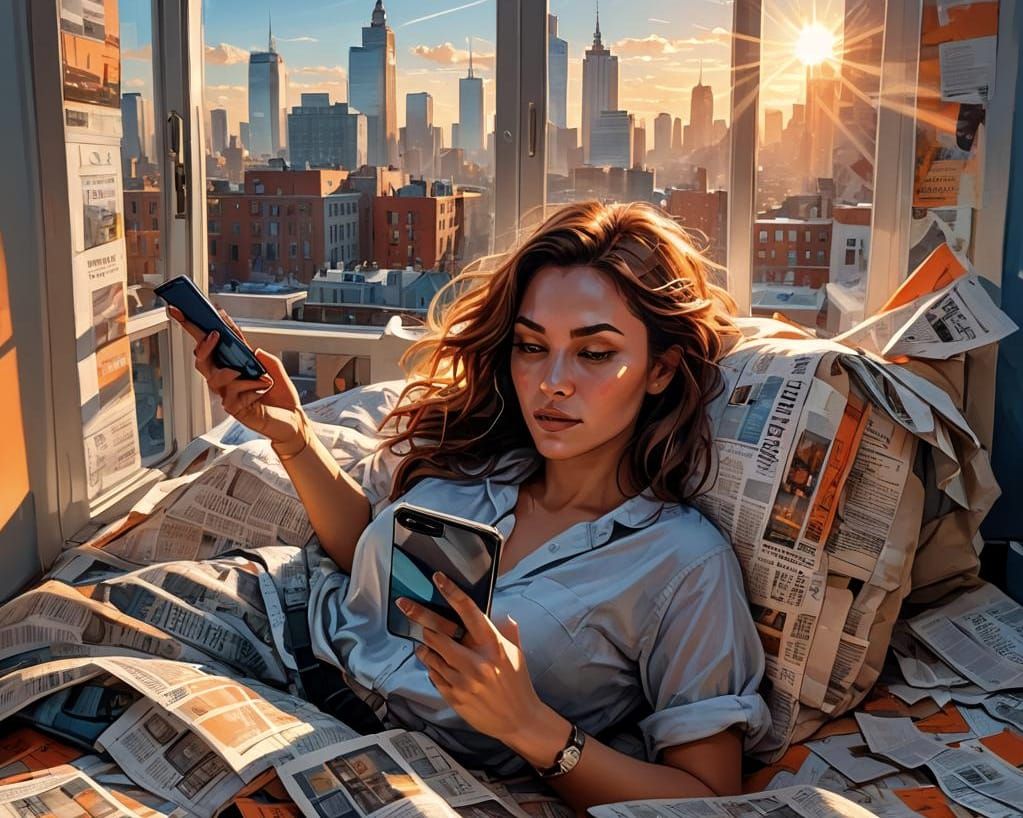 Sensual Woman with Phone: Artgerm, Mucha Style