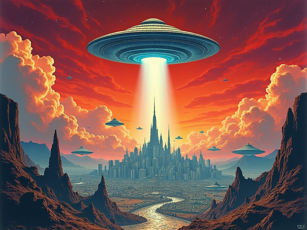 Alien Invasion: Moebius Style Sci-Fi Illustration