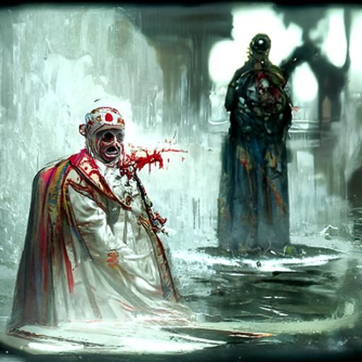 Horror Zombie Pope with Bloody Eyes