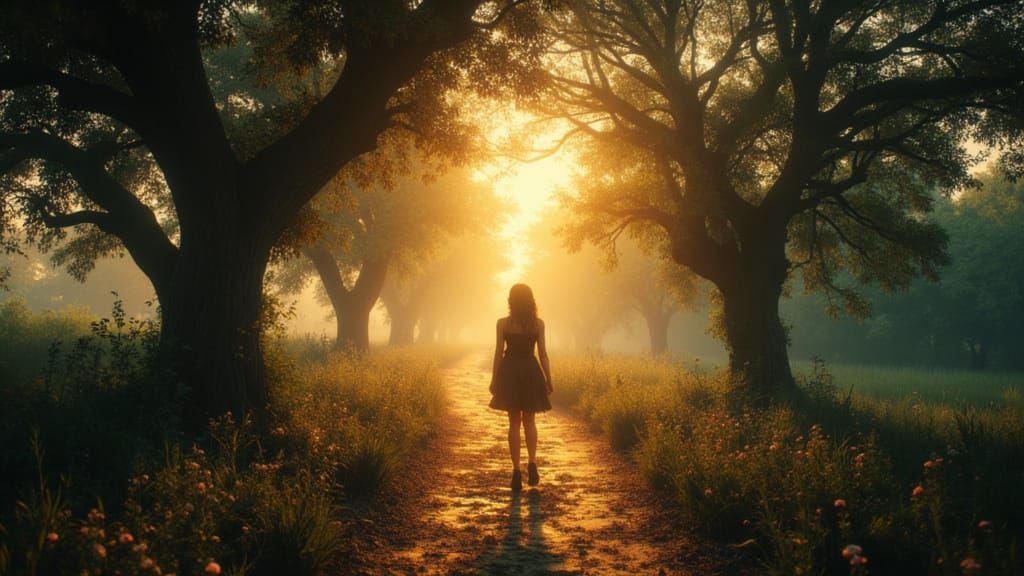 Golden Hour Path in Melancholic Concept Art