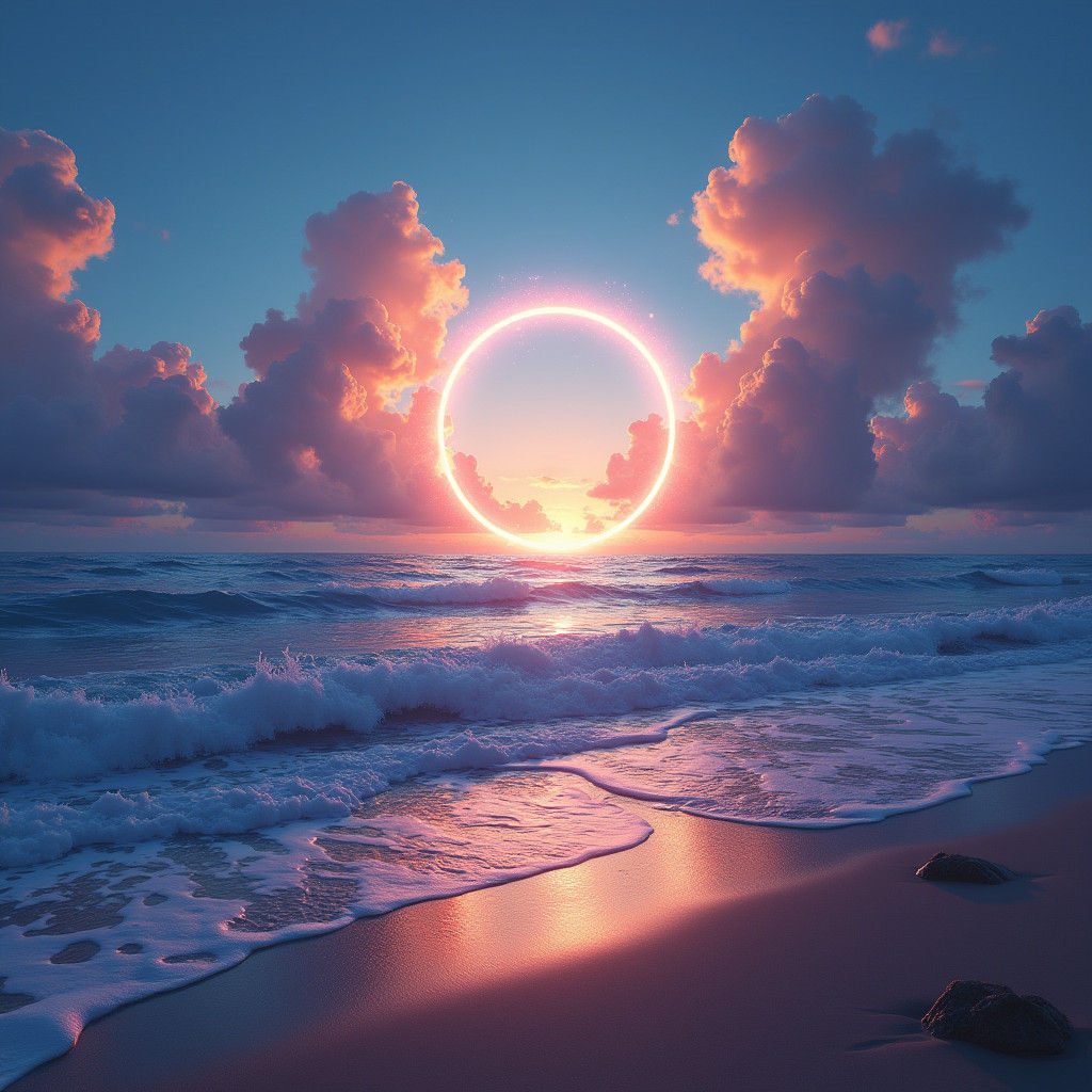 Ethereal Portal Shimmers on Sunset Beach