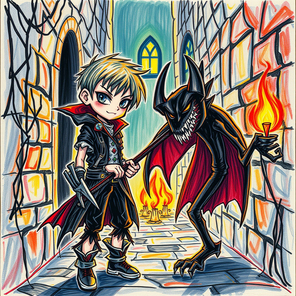 Gothic Vampire Slayer in Colored Pencil Style