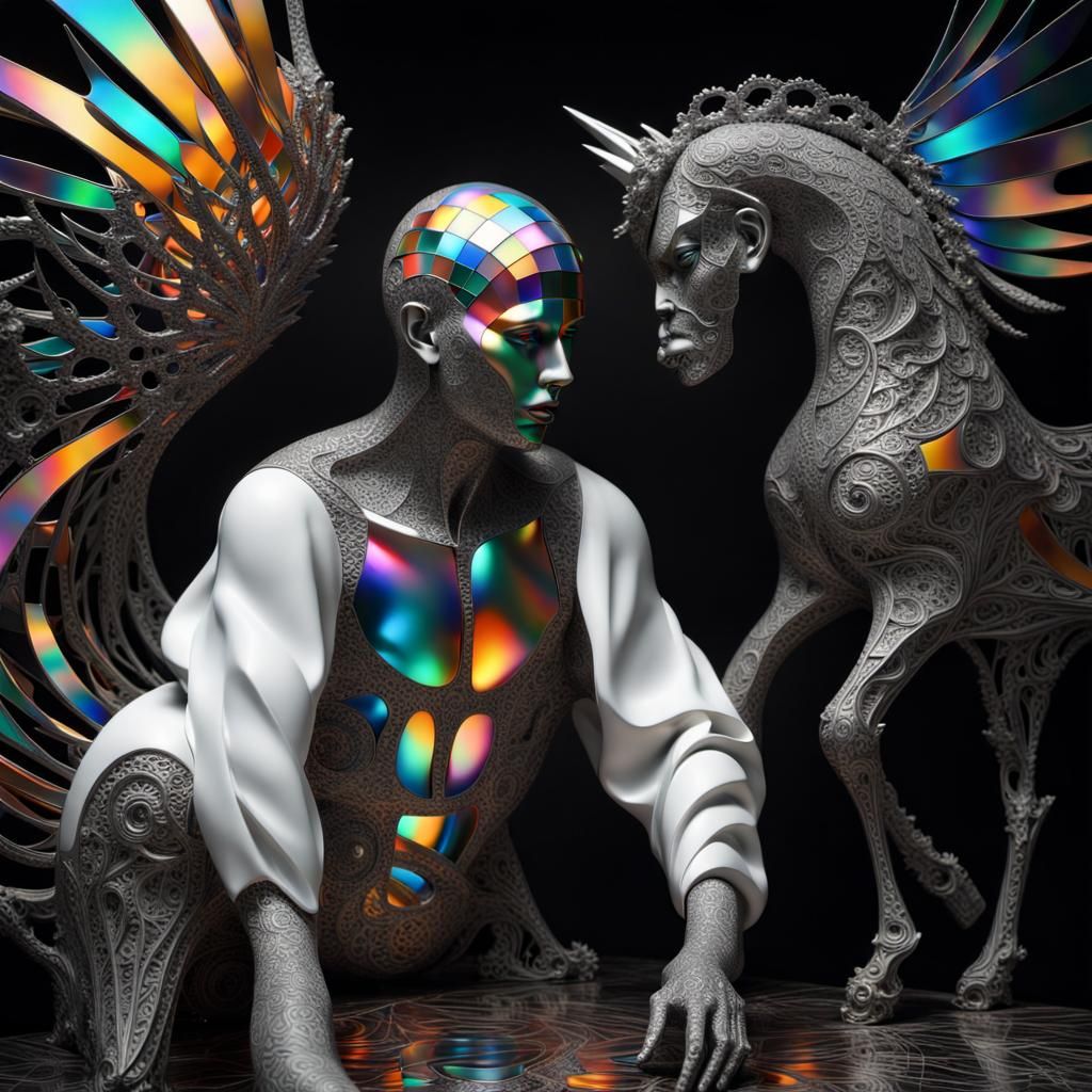 Surreal Metal Sculpture with Fractal and Magic Effects