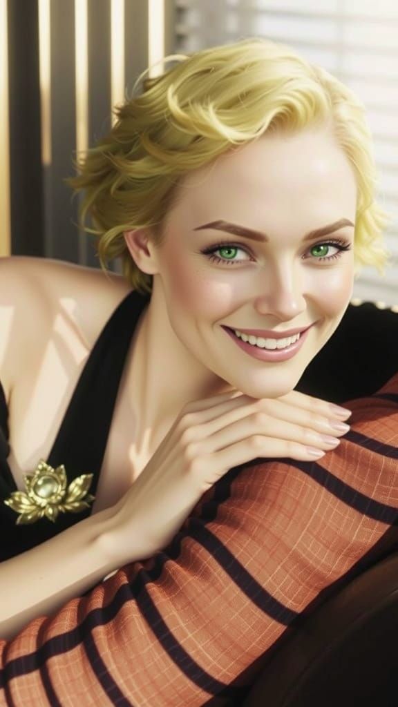 Smiling Blonde Woman Reclining in Chair