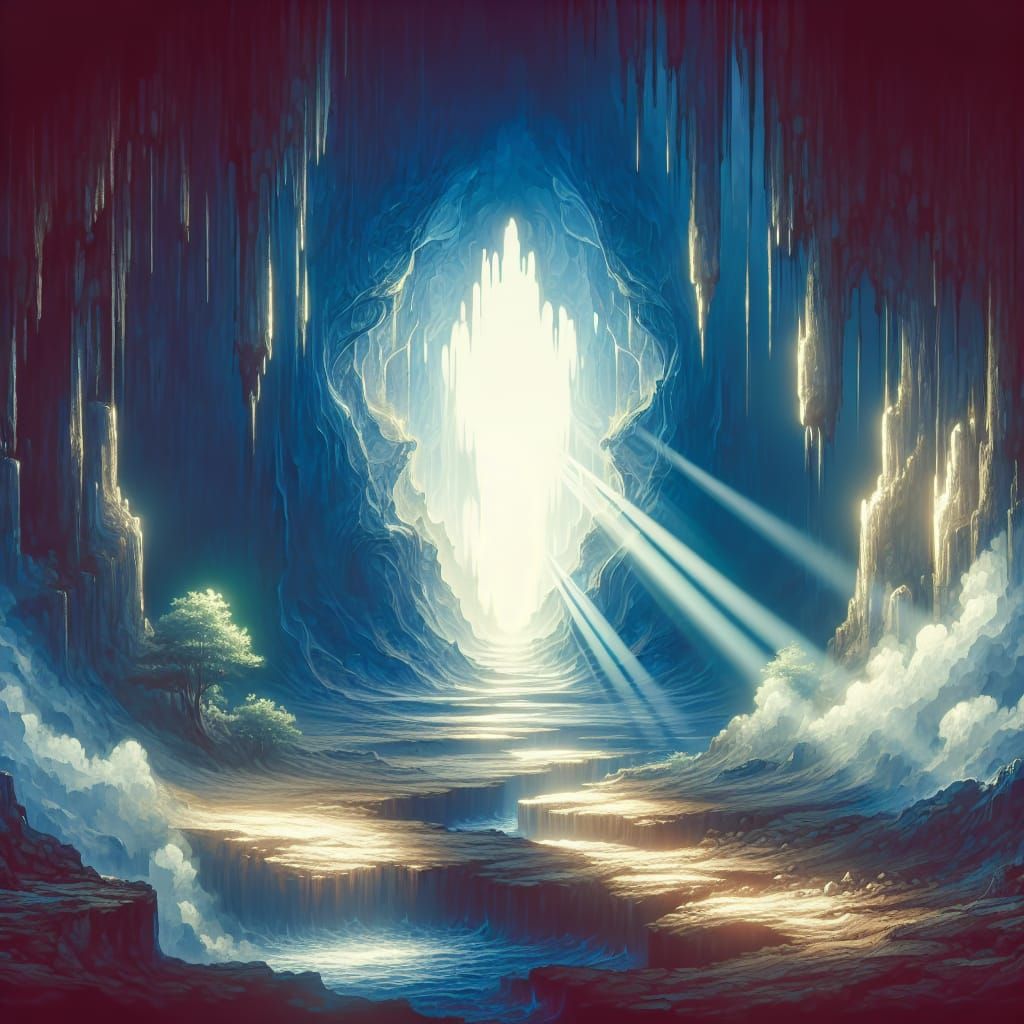 Bright Light Emanates from Empty Cave: Fantasy Concept Art