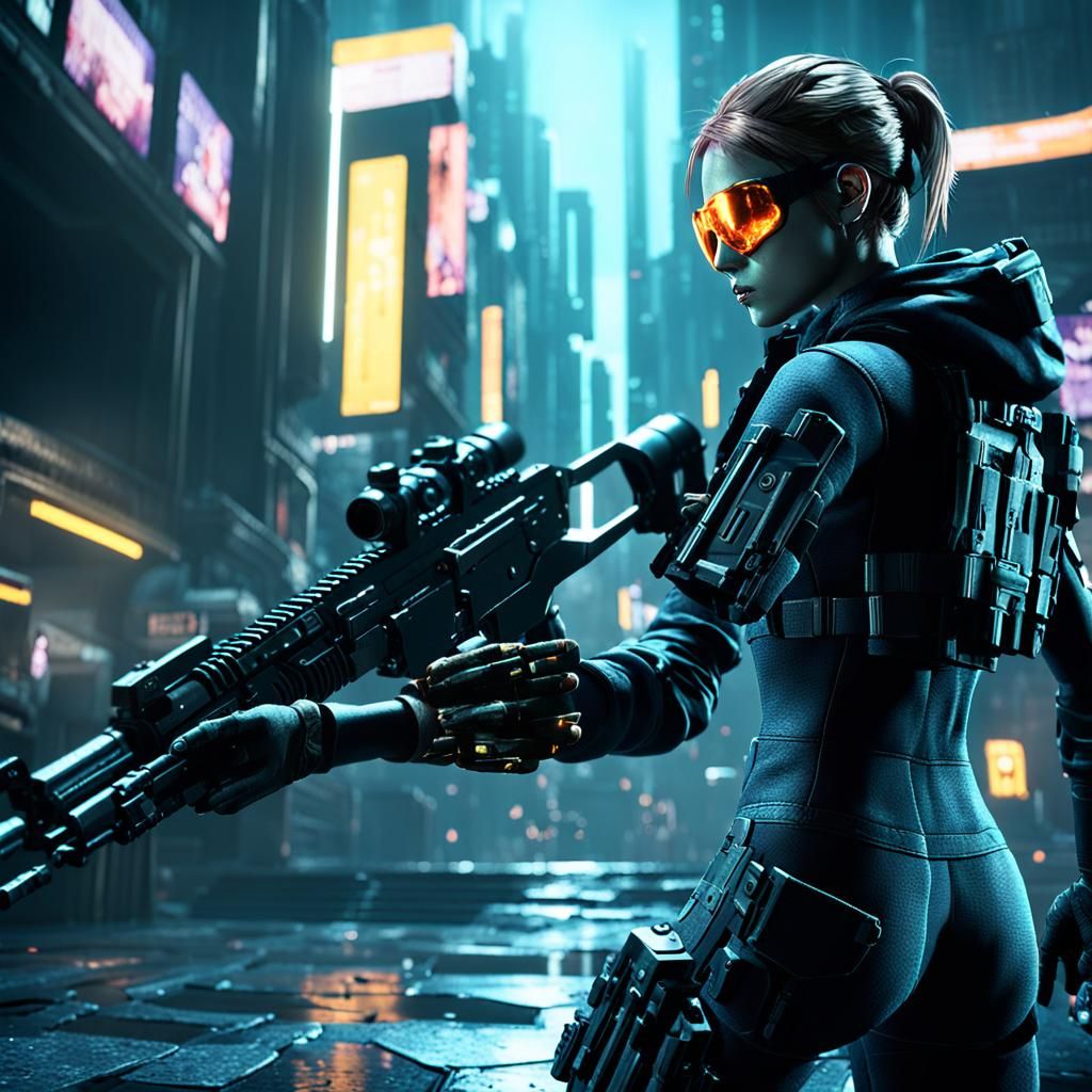 Woman Shooter in Matrix Digital World: 3D Game Art