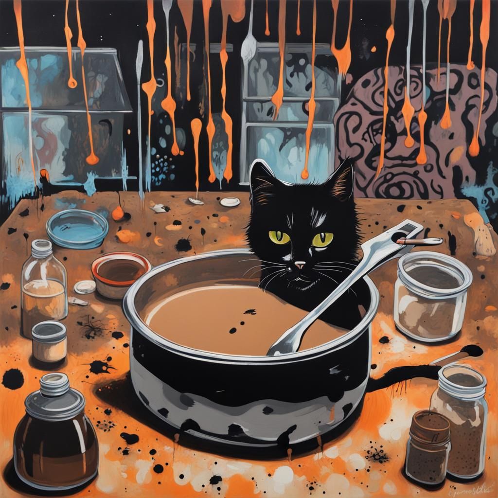 Spooky Cat Kitchen in Graffiti Art Style