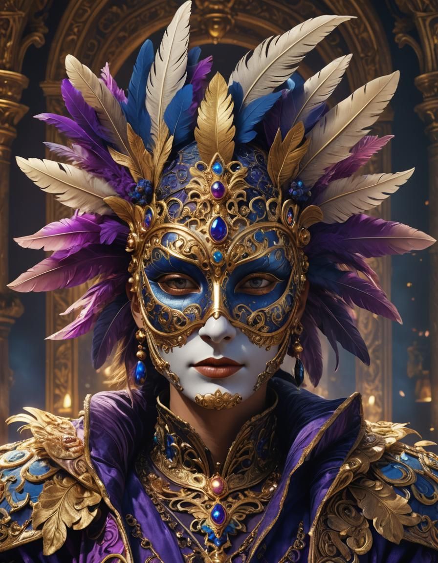 Muse in Commedia dell'Arte Mask as Oil Painting