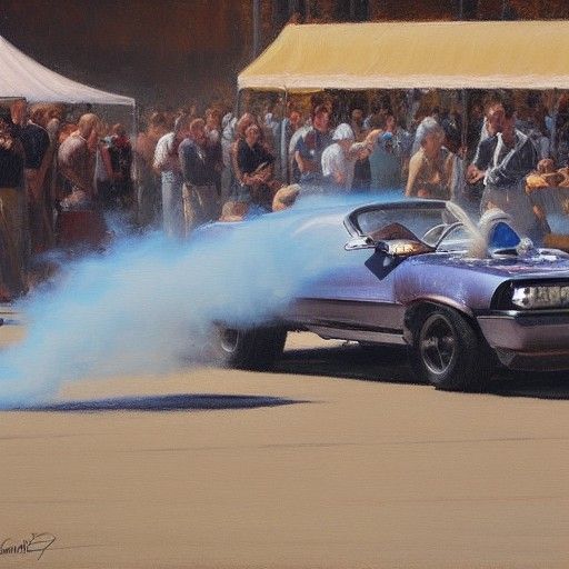 Intense Burnout Competition as Oil Painting