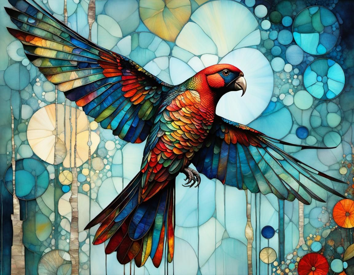 Stained Glass Parrot in Art Brut Style