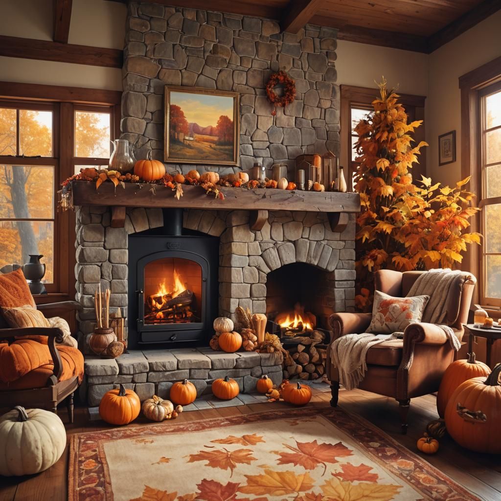 Inviting Autumn Living Room with Fireplace