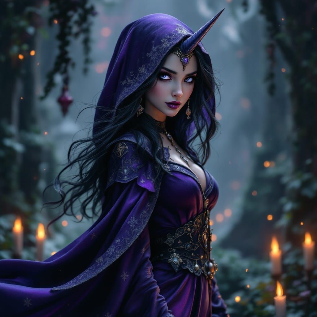 Gothic Fantasy Thief Shiela in Rich Purple Attire with Majes...