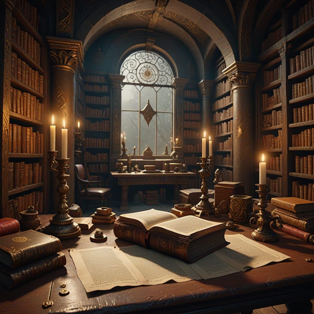 Ancient Scroll Unfolds Mystical Secrets in Candlelit Labyrin...