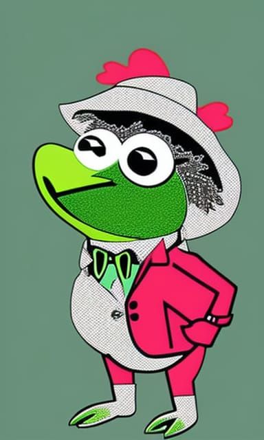 Kermit as Bob Ross Color-By-Numbers Chicken