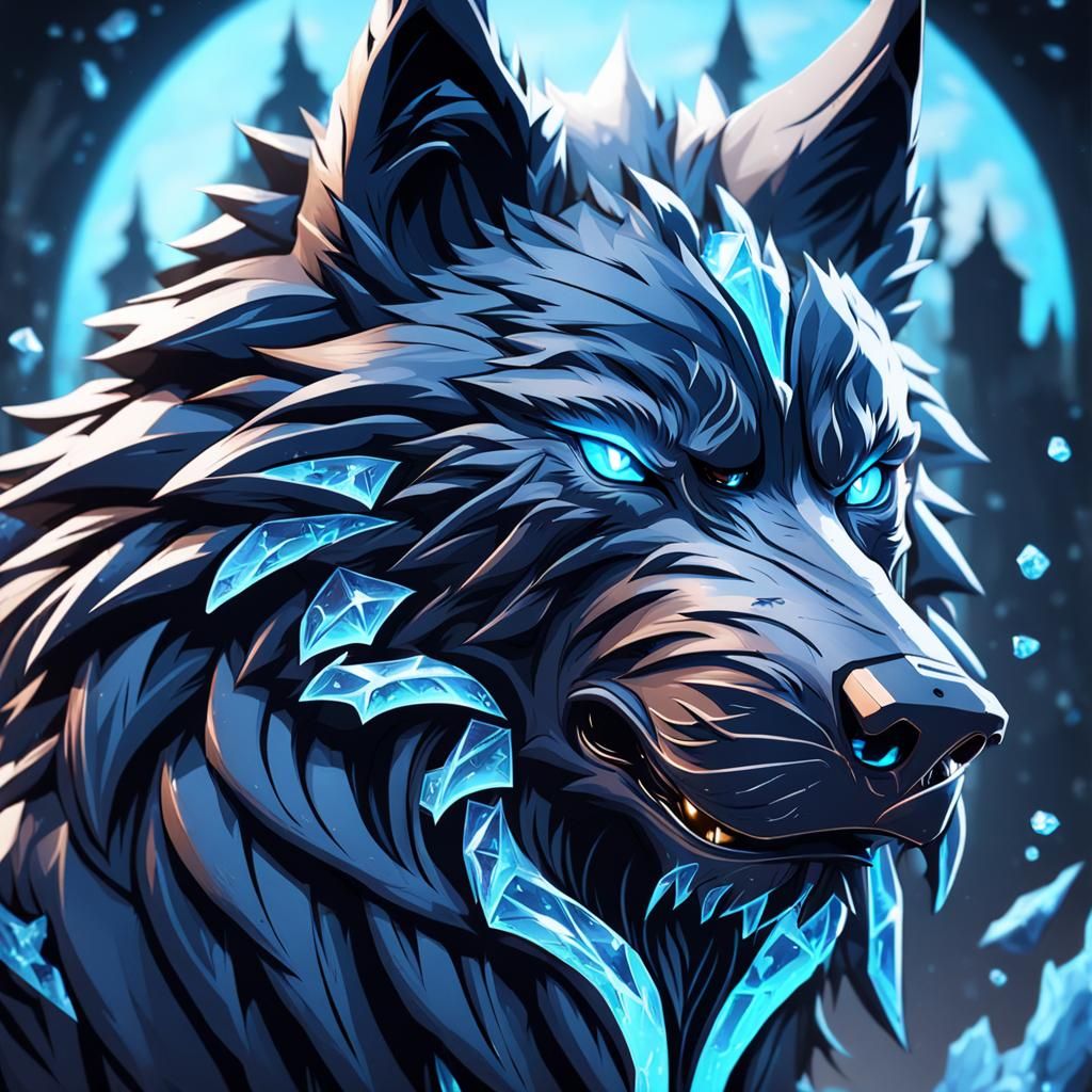 Ominous Black Wolf Portrait in Hyperdetailed Style