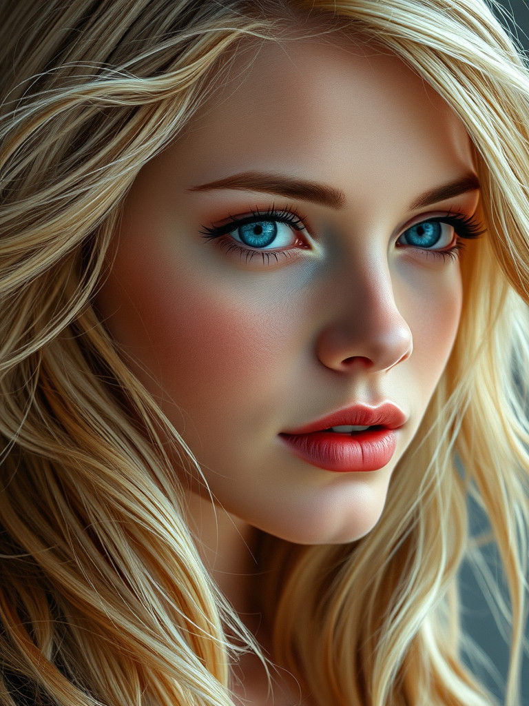 Blonde Beauty with Azure Eyes, a Portrait