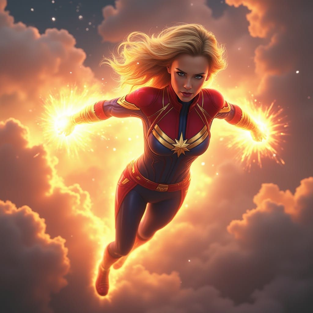 Captain Marvel in Epic Cosmic Flight