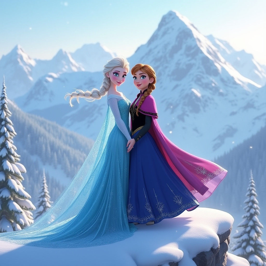 Elsa and Anna Reimagined as Regal Winter Princesses