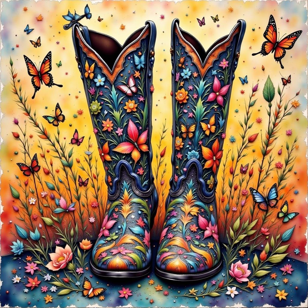 Imaginative Pin-Up Painting: These Boots Are Made for Walkin...