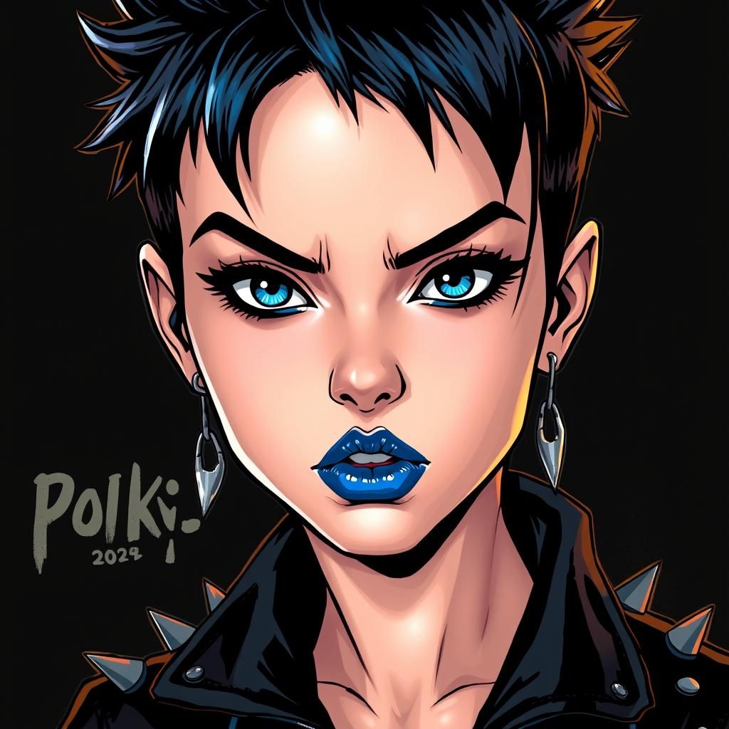 Punk Girl Portrait in Comic Book Style