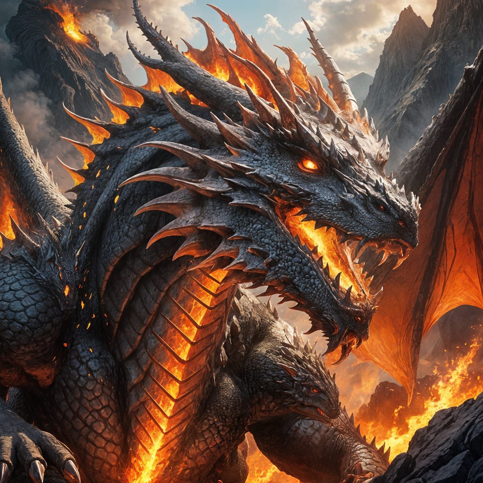 Fiery Red Dragon Rises from Volcanic Ruins in Epic Fantasy